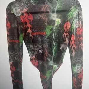 PrettyLittleThing ⚡️ Sheer mesh fire & lightning bolt Bodysuit❤️🔥